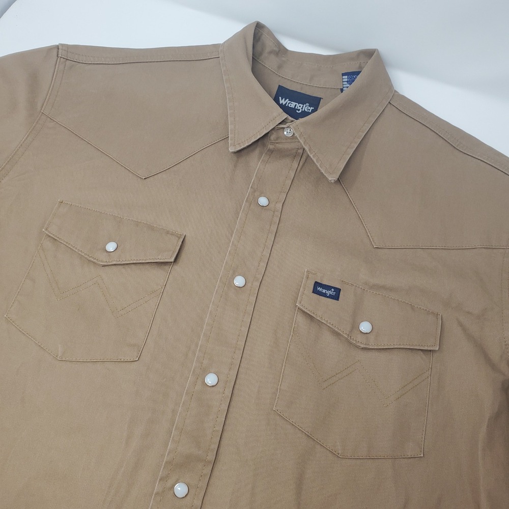 Wrangler Shirt Mens XLT MS71519 Tan Western Pearl Snap Button Down Long Sleeve